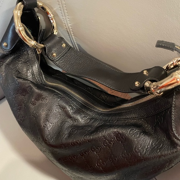 GUCCI Guccissima Half Moon Bamboo Ring Hobo Black - Picture 3 of 9